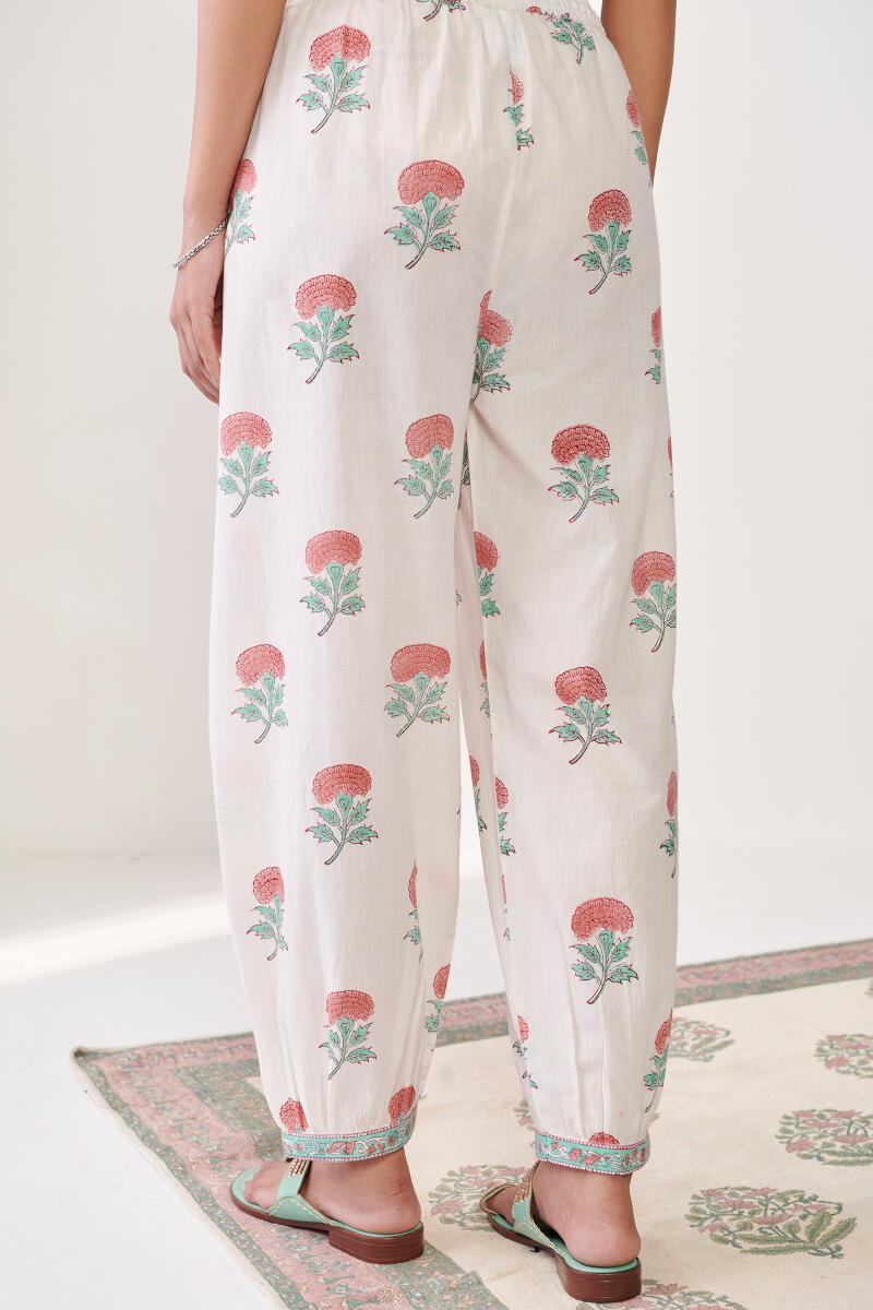 White Hand Block Printed Cotton Izhaar Pants