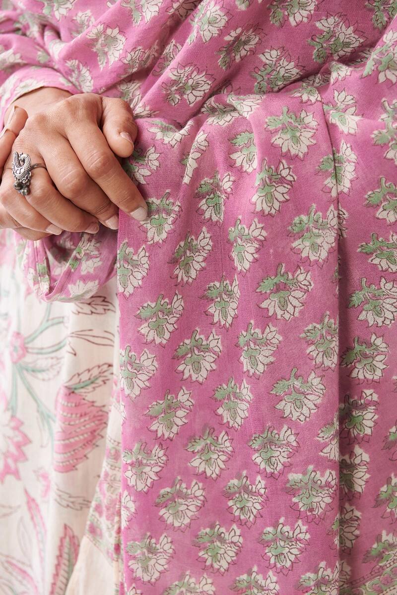 Pink Hand Block Printed Cotton Dupatta
