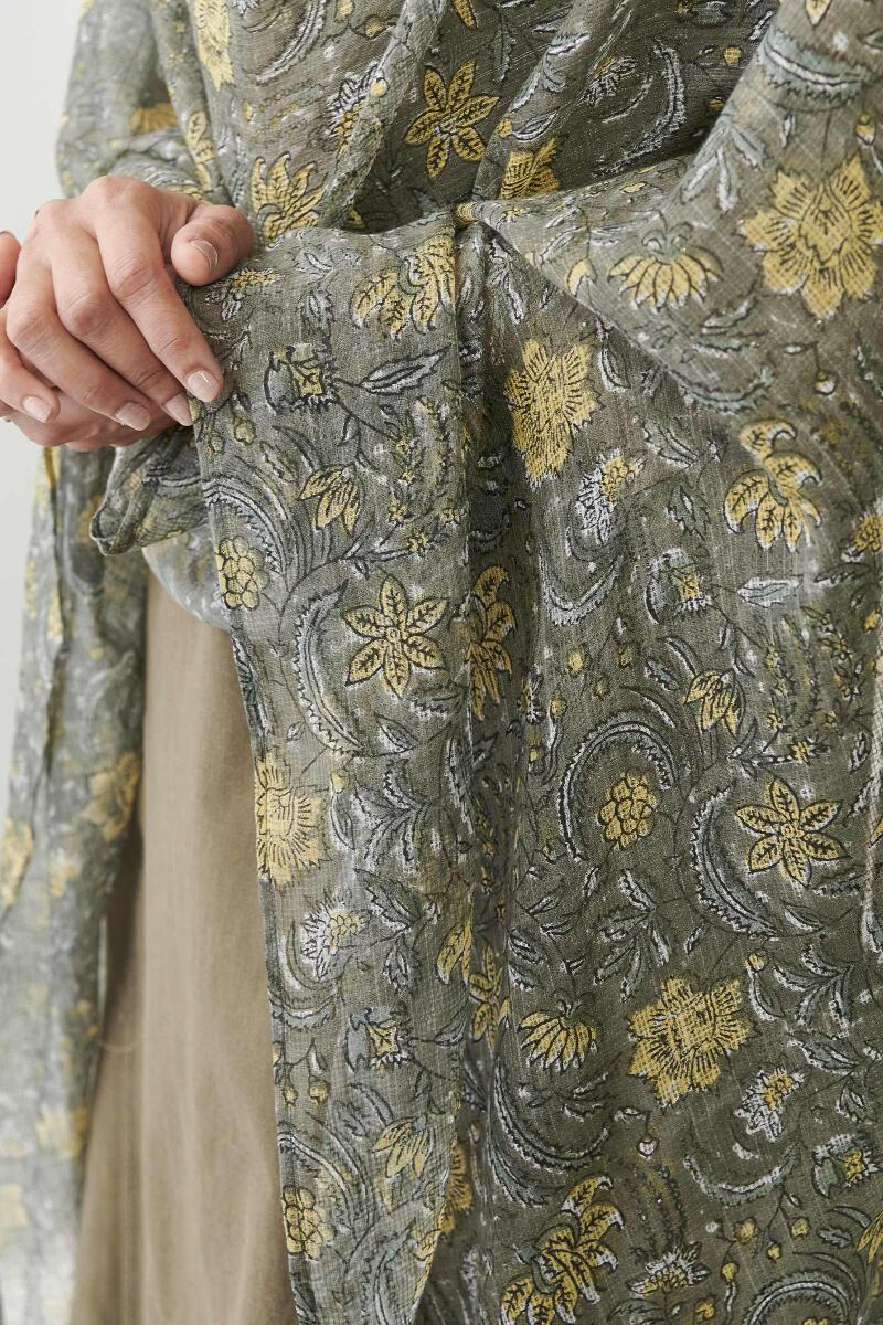 Green Hand Block Printed Kota Dupatta