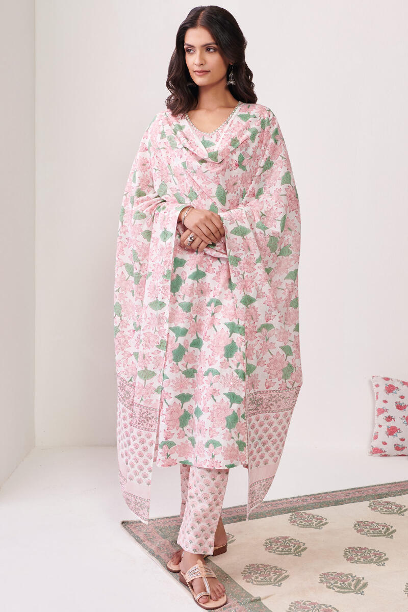 White Hand Block Printed Cotton Narrow Pants