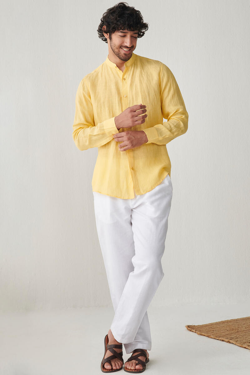 Buy Yellow Handcrafted Linen Shirt for Men FGMNS22 61 Farida Gupta