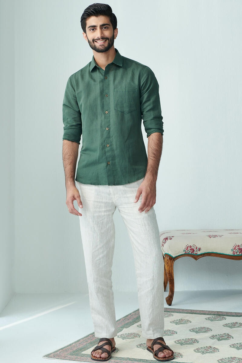 Green Handcrafted Cotton Linen Shirt