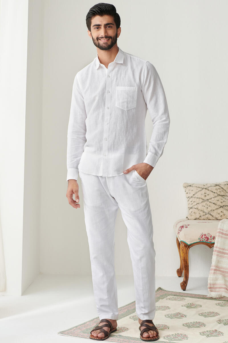 White Handcrafted Cotton Linen Shirt