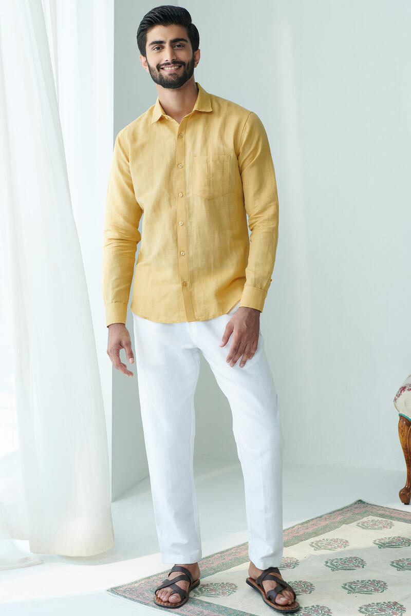 Yellow Handcrafted Cotton Linen Shirt