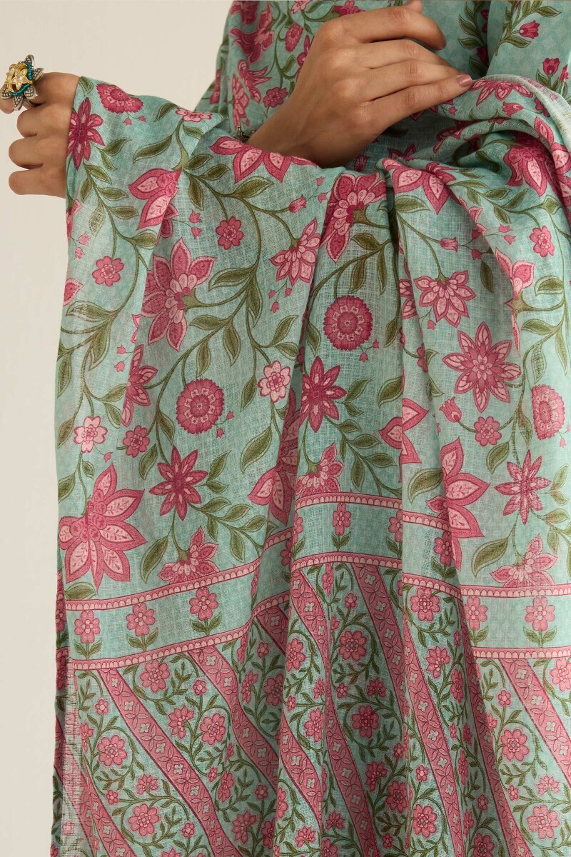 Blue Printed Kota Dupatta