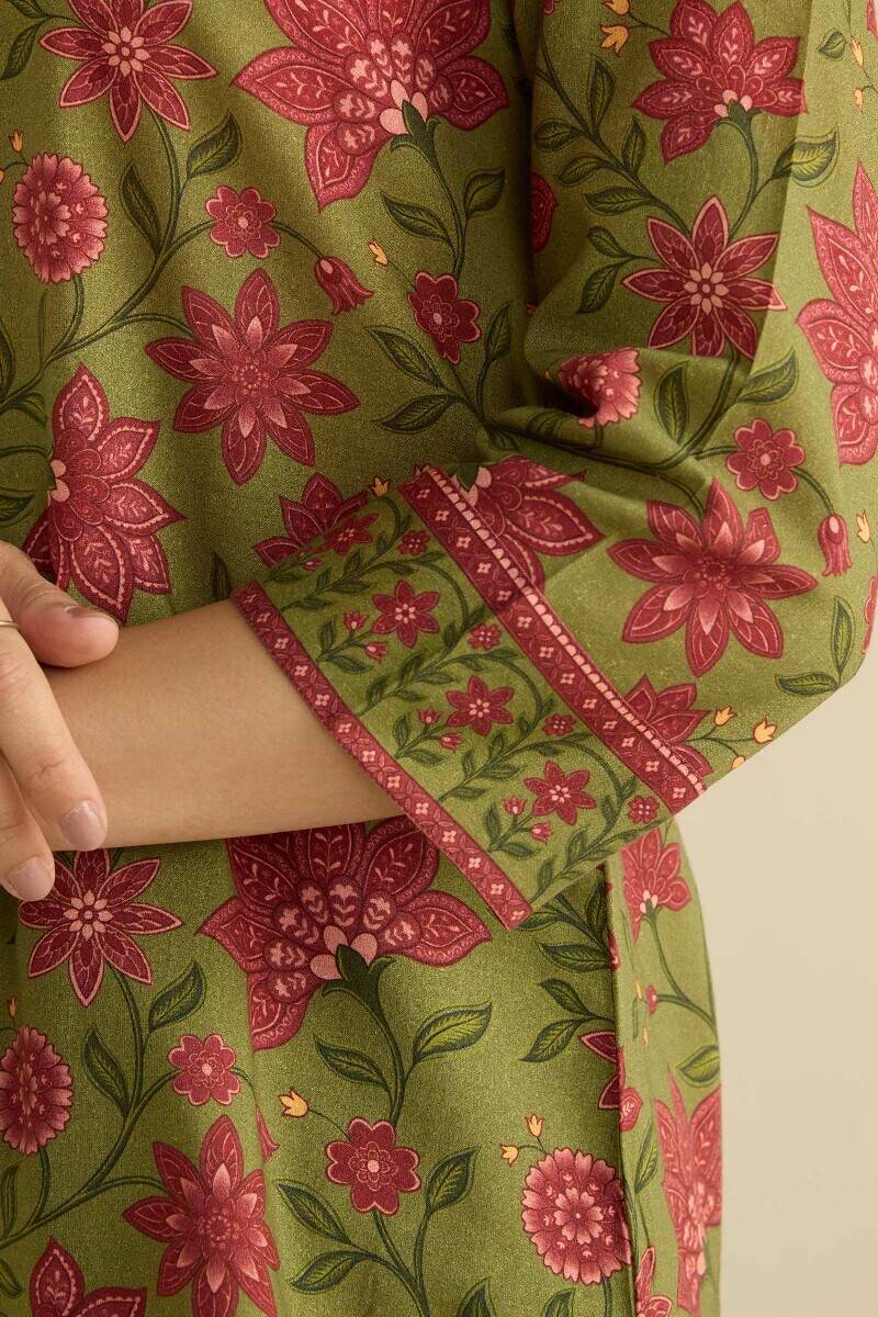 Green Printed Cotton Loungewear Set