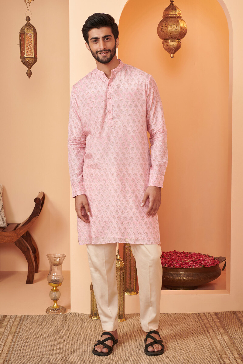 Pink Hand Block Printed Modal Kurta