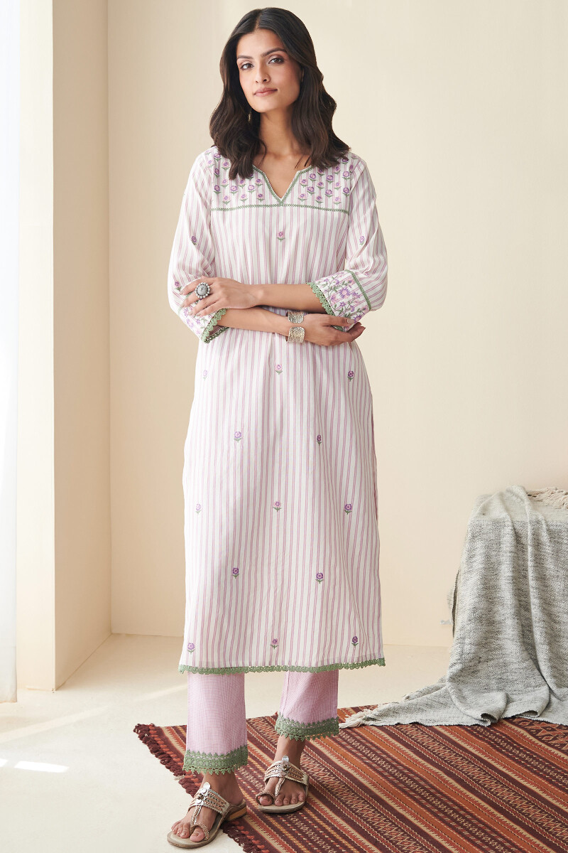Off-White Handcrafted Straight Cotton Kurta