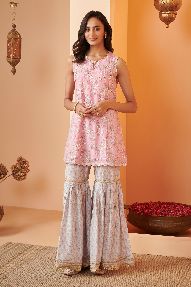 Pink Hand Block Printed Short Modal Kurta