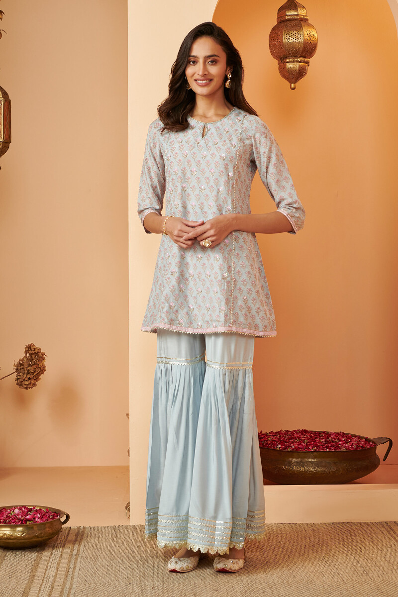 Blue Hand Block Printed Short Modal Kurta