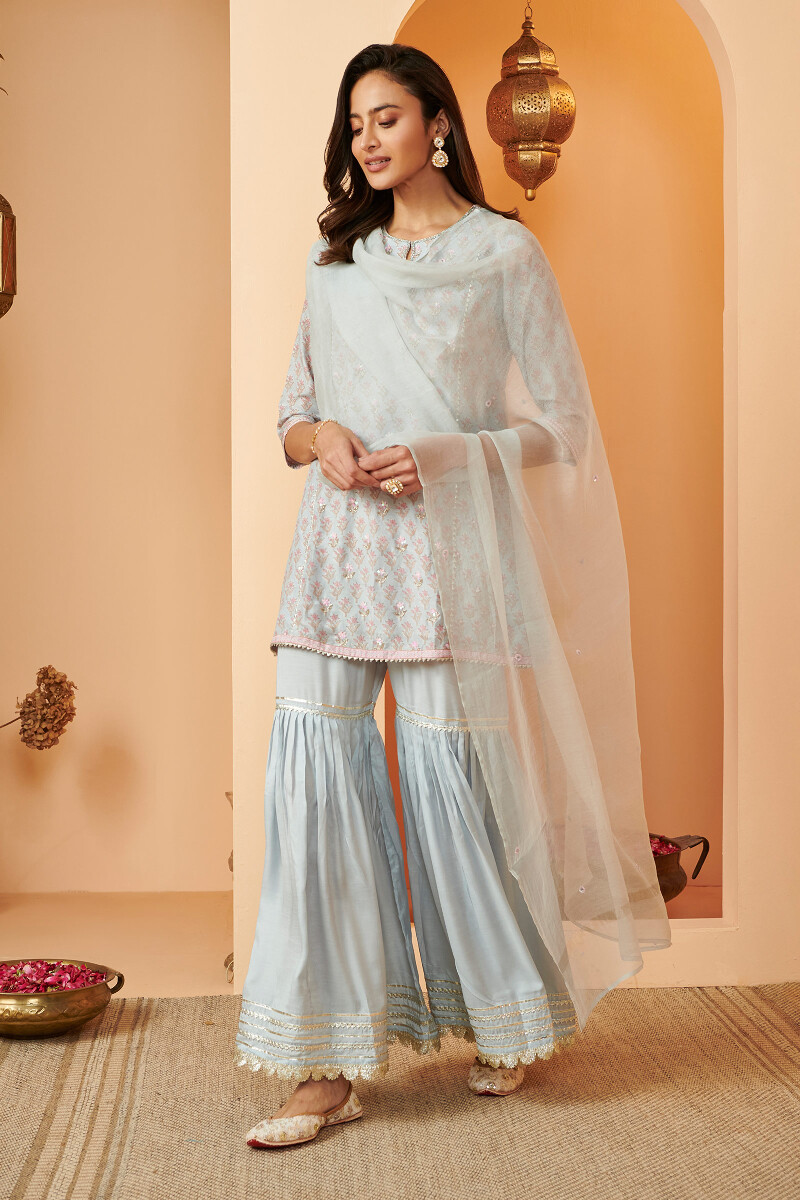 Blue Handcrafted Cotton Silk Dupatta