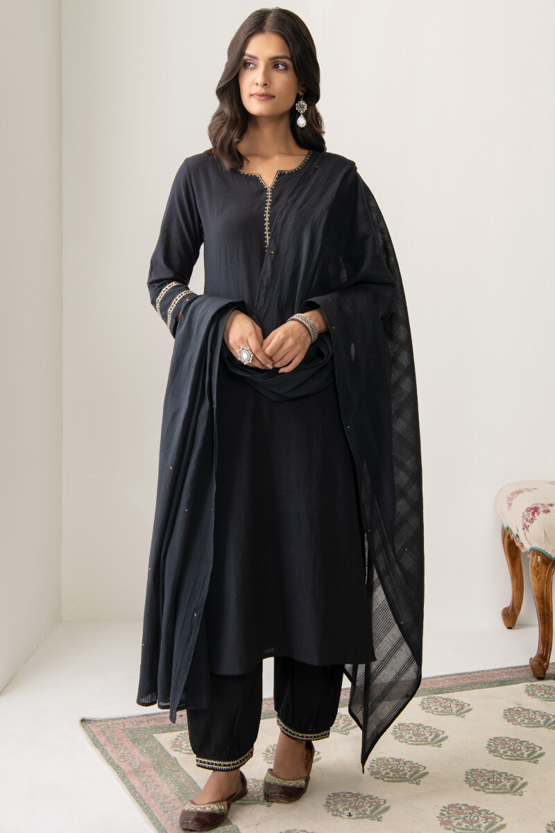 Black Handcrafted Cotton Izhaar Pants