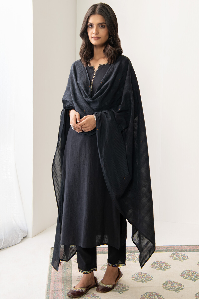 Black Handcrafted Cotton Narrow Pants