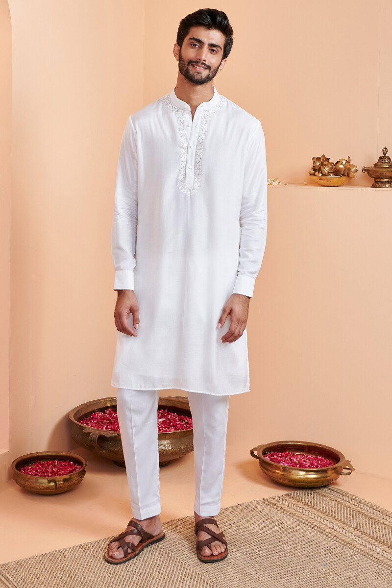 White Handcrafted Modal Kurta