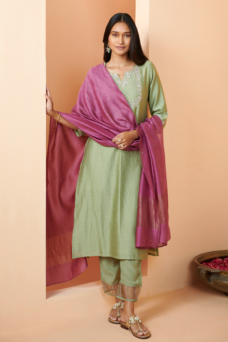 Green Handcrafted Modal Narrow Pants