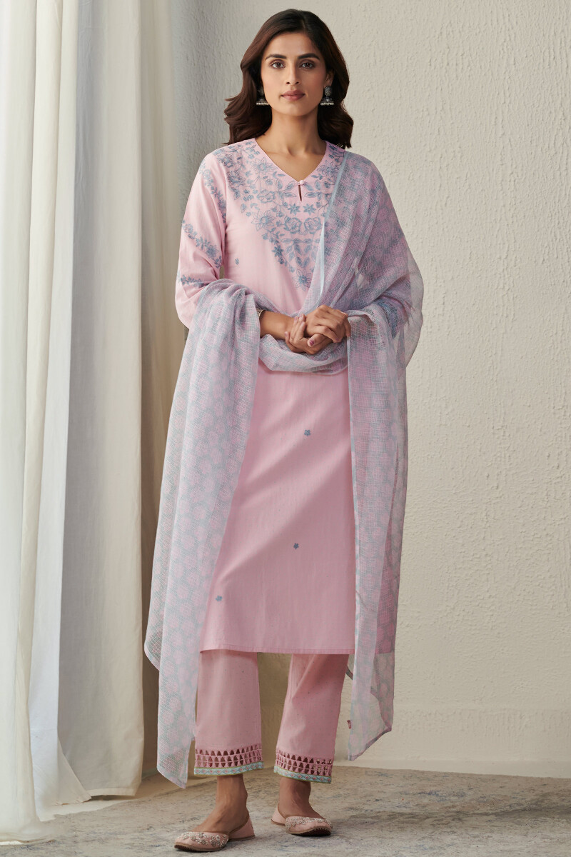 Grey Block Printed Kota Dupatta