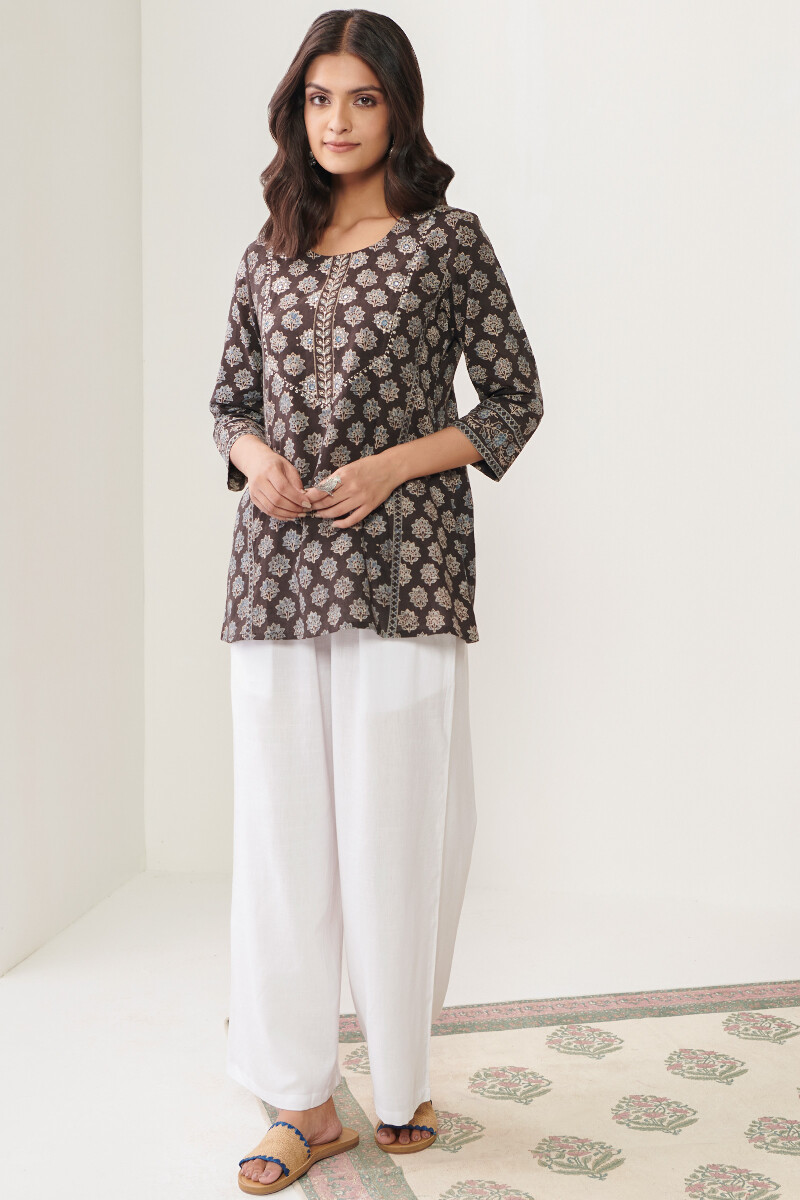 Brown Hand Block Printed Cotton Top