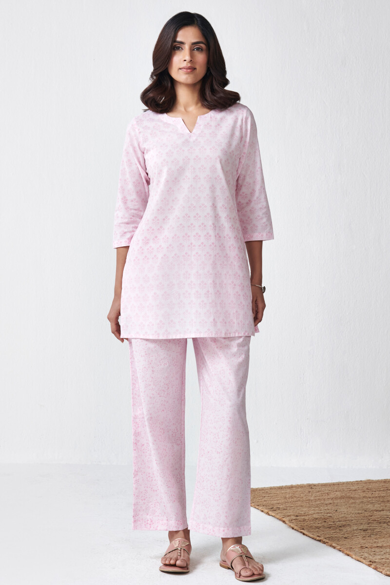 Pink Hand Block Printed Cotton Loungewear Set