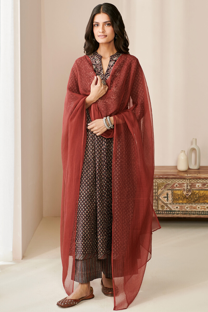 Maroon Handcrafted Kota Dupatta