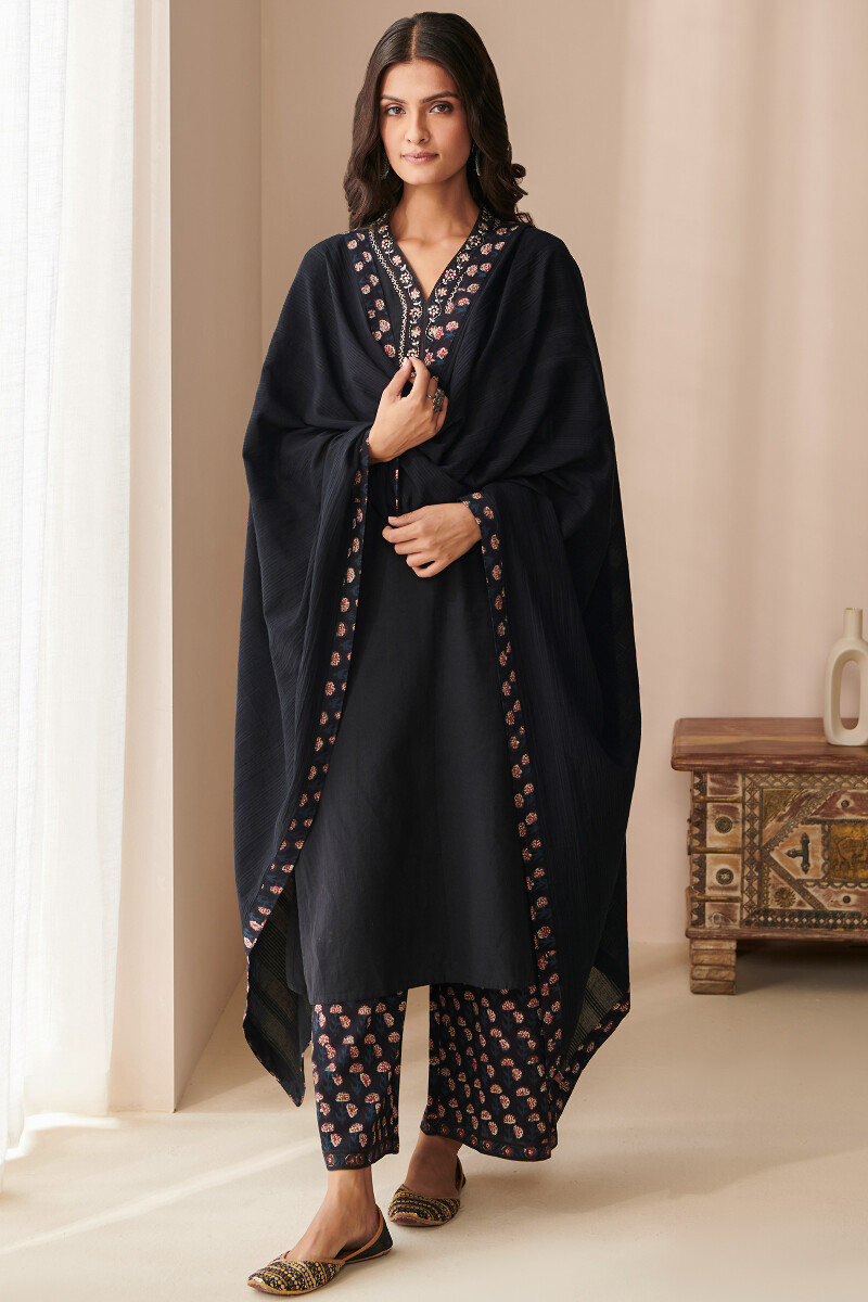 Black Hand Block Printed Cotton Farsi