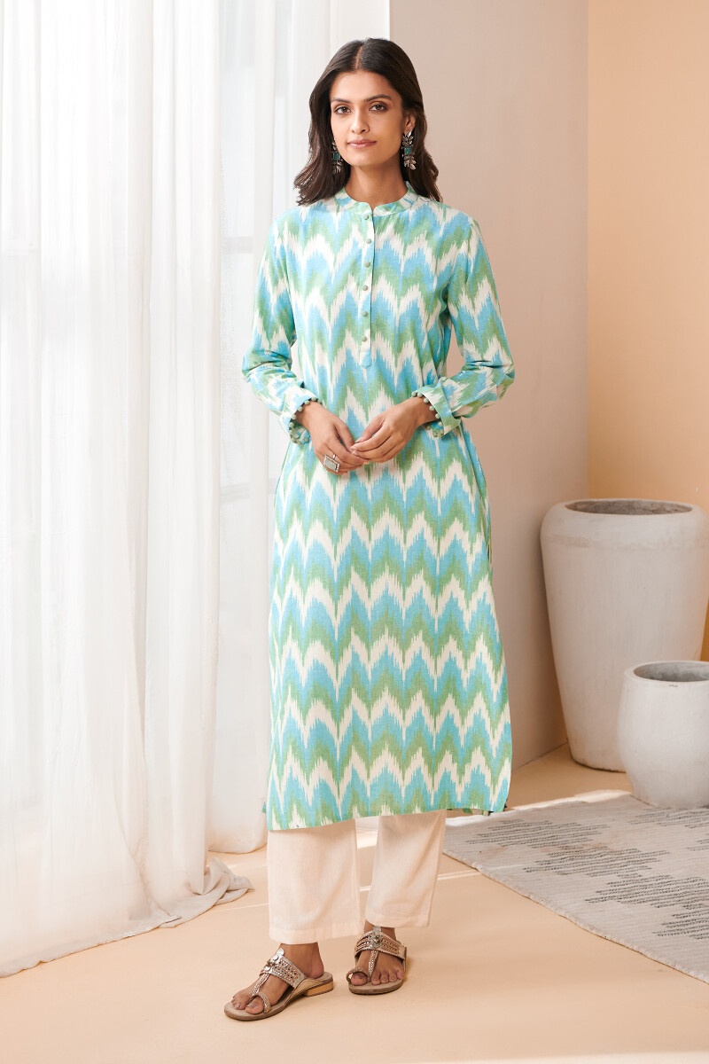 Blue Hand Block Printed Straight Cotton Kurta