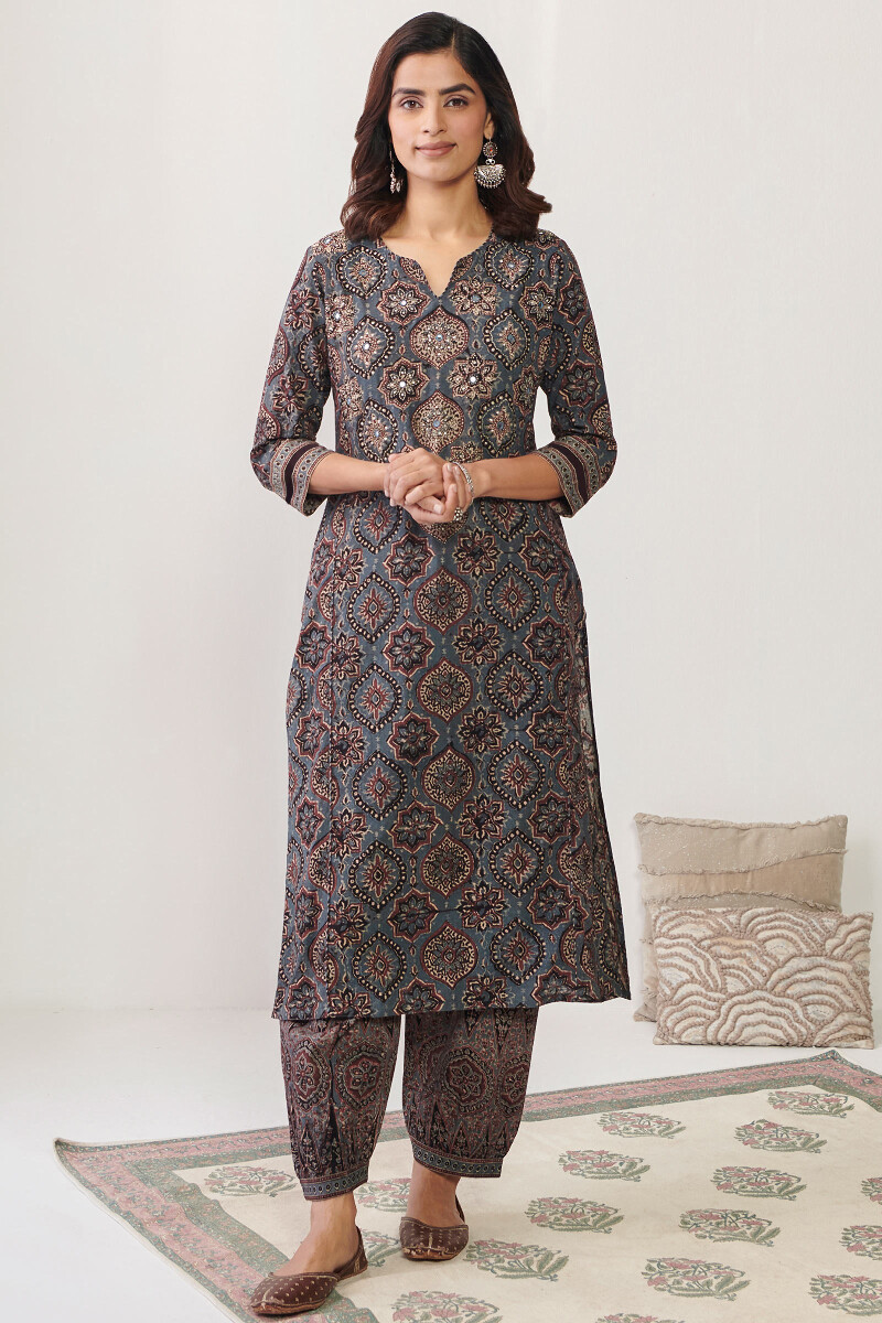 Ajrak Hand Block Printed A-Line Cotton Kurta