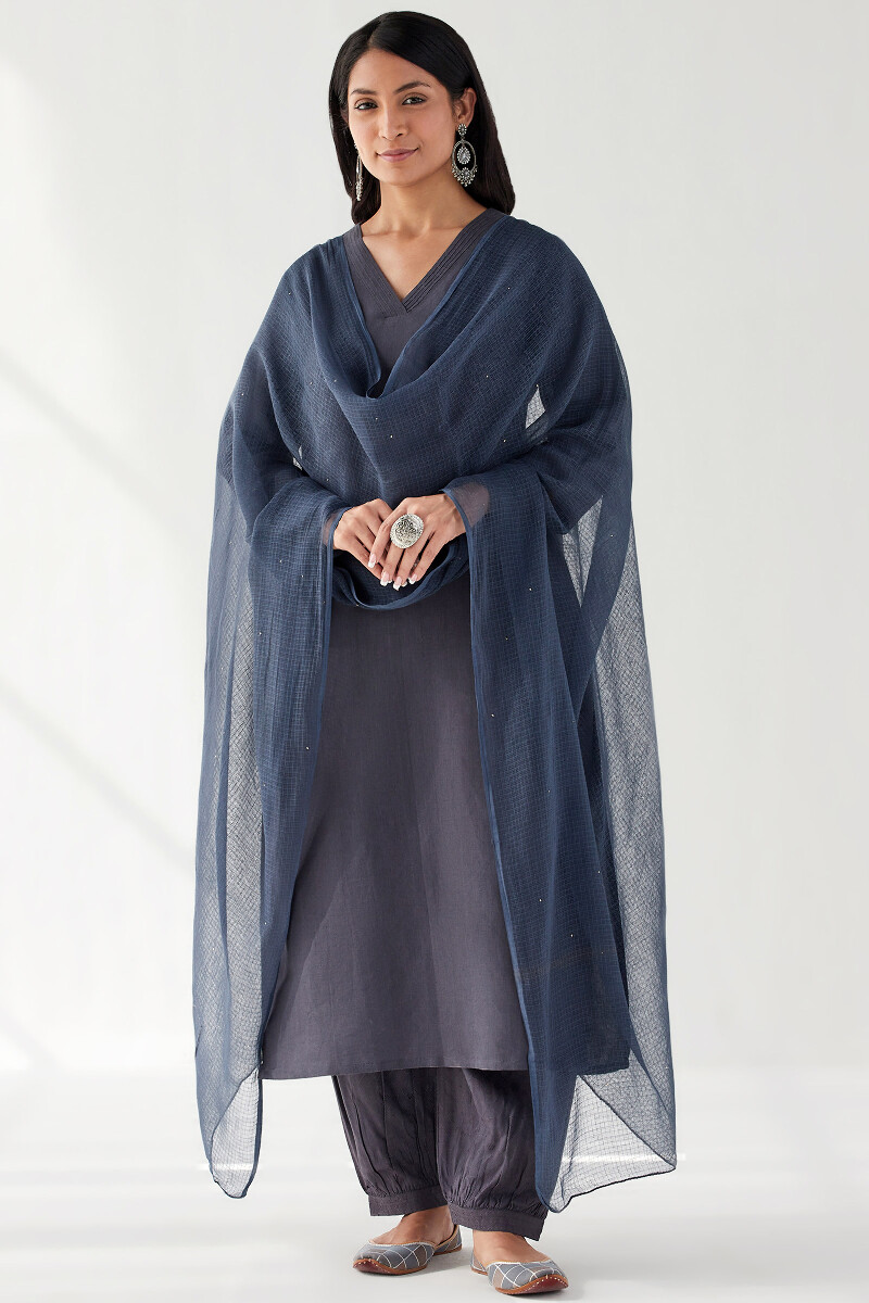 Sage Blue Handcrafted Kota Dupatta