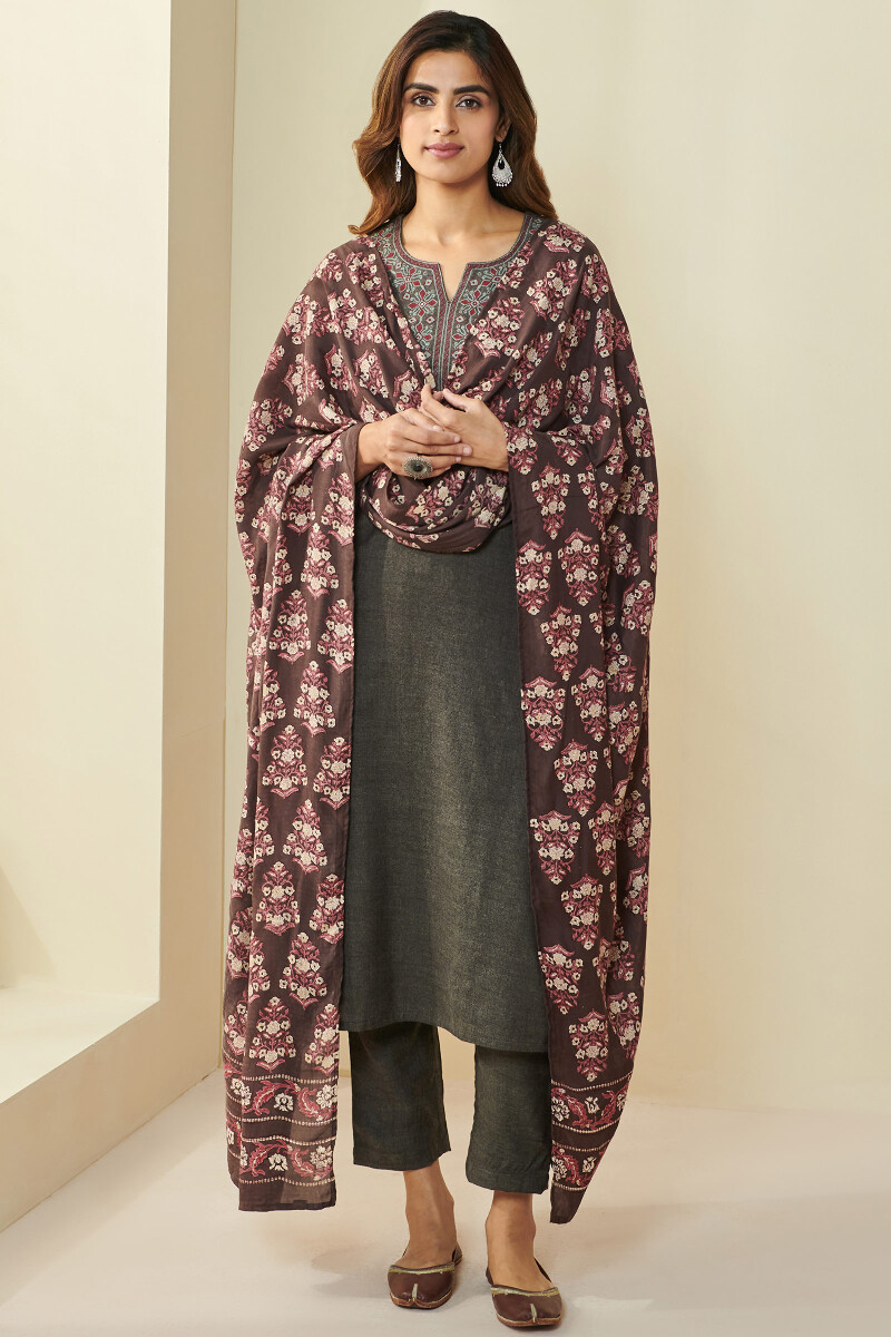 Brown Handcrafted Faux Wool Narrow Pants
