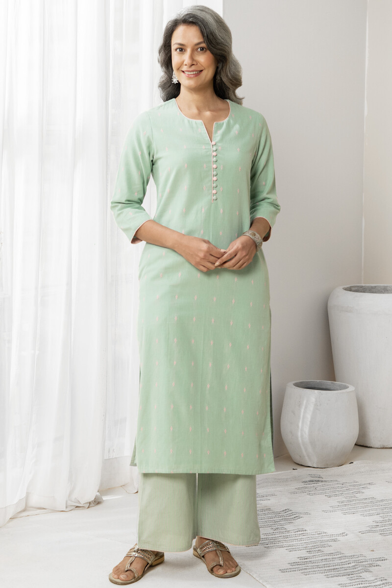 Green Handcrafted Straight Handloom Kurta
