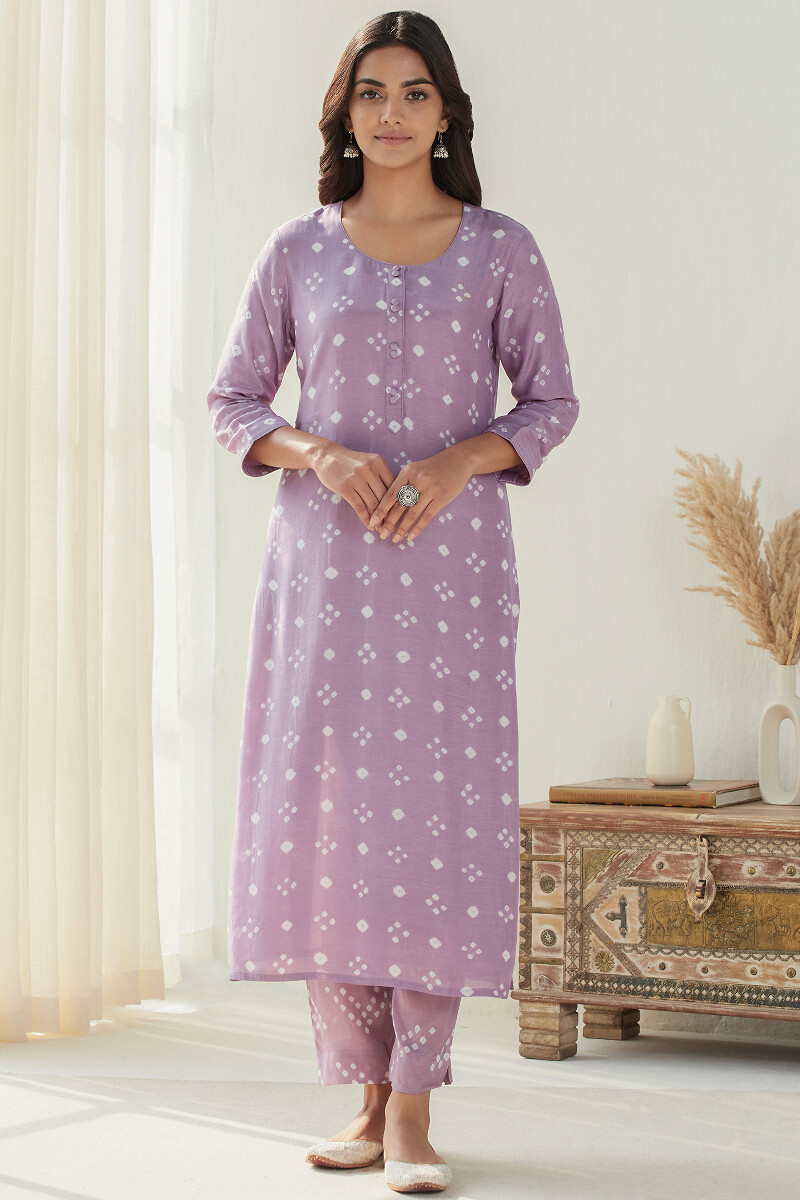 Purple Printed Straight Modal Kurta