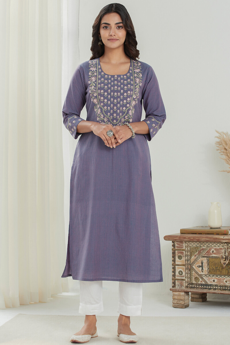 Purple Handcrafted Straight Handloom Kurta