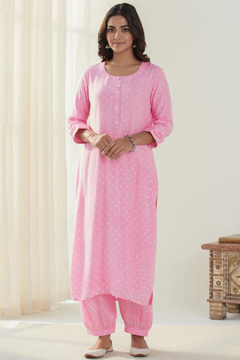 Pink Hand Block Printed Straight Modal Kurta