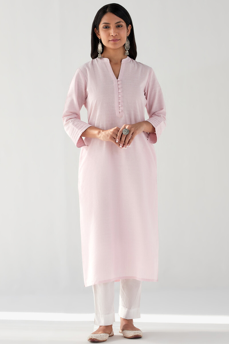 Pink Handcrafted Straight Handloom Kurta