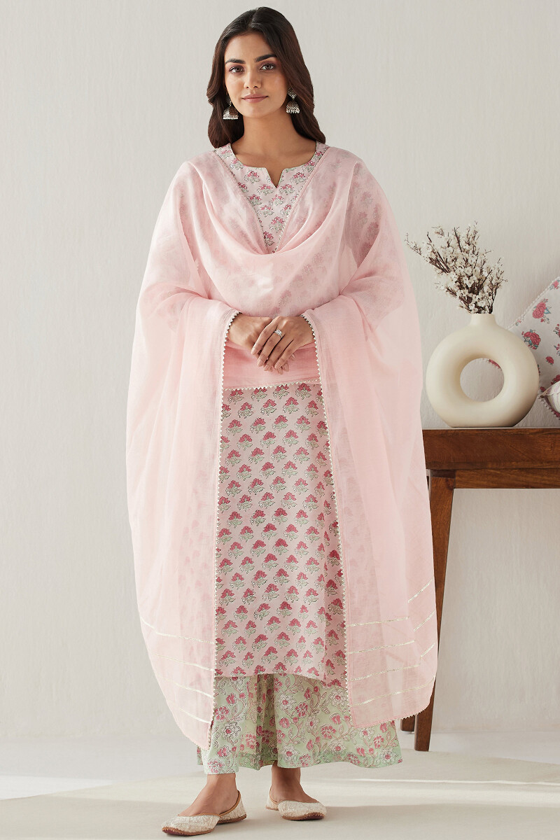 Pink Handcrafted Cotton Silk Dupatta 