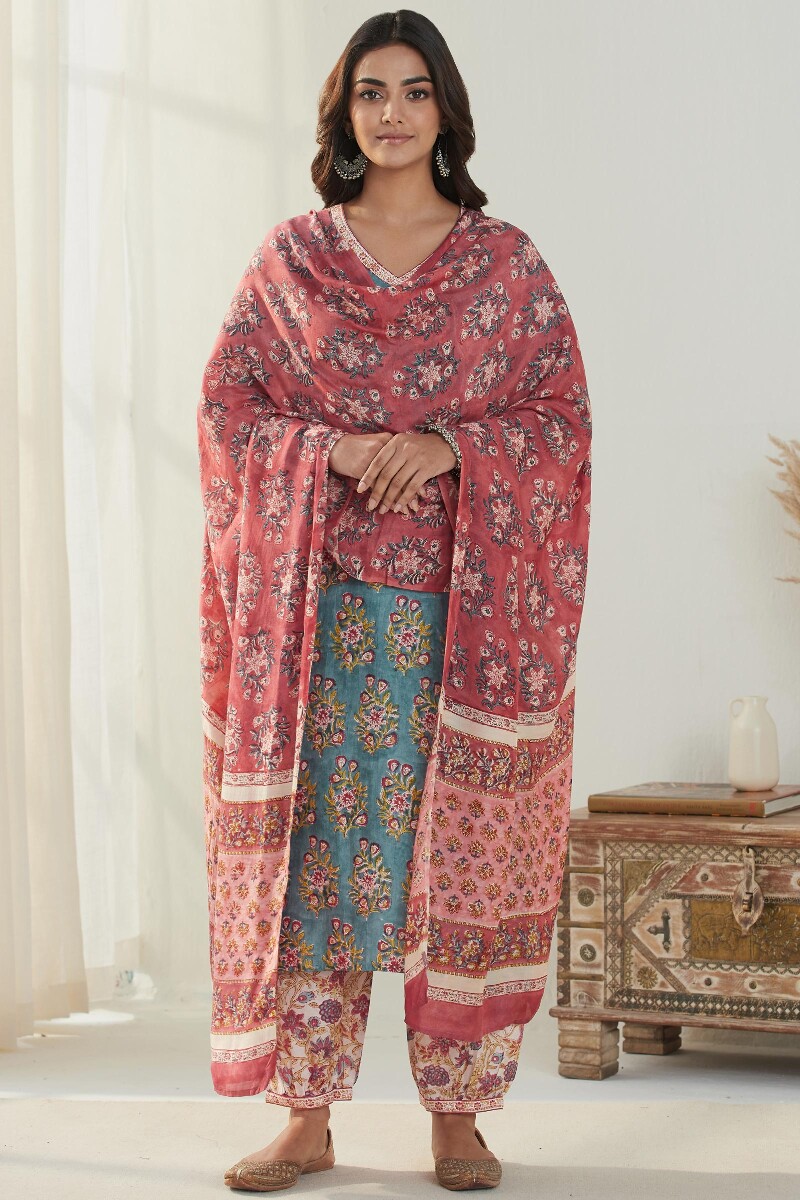 Beige Hand Block Printed Silky Modal Izhaar Pants