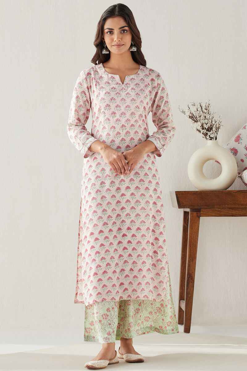 Pink Hand Block Printed Straight Modal Kurta