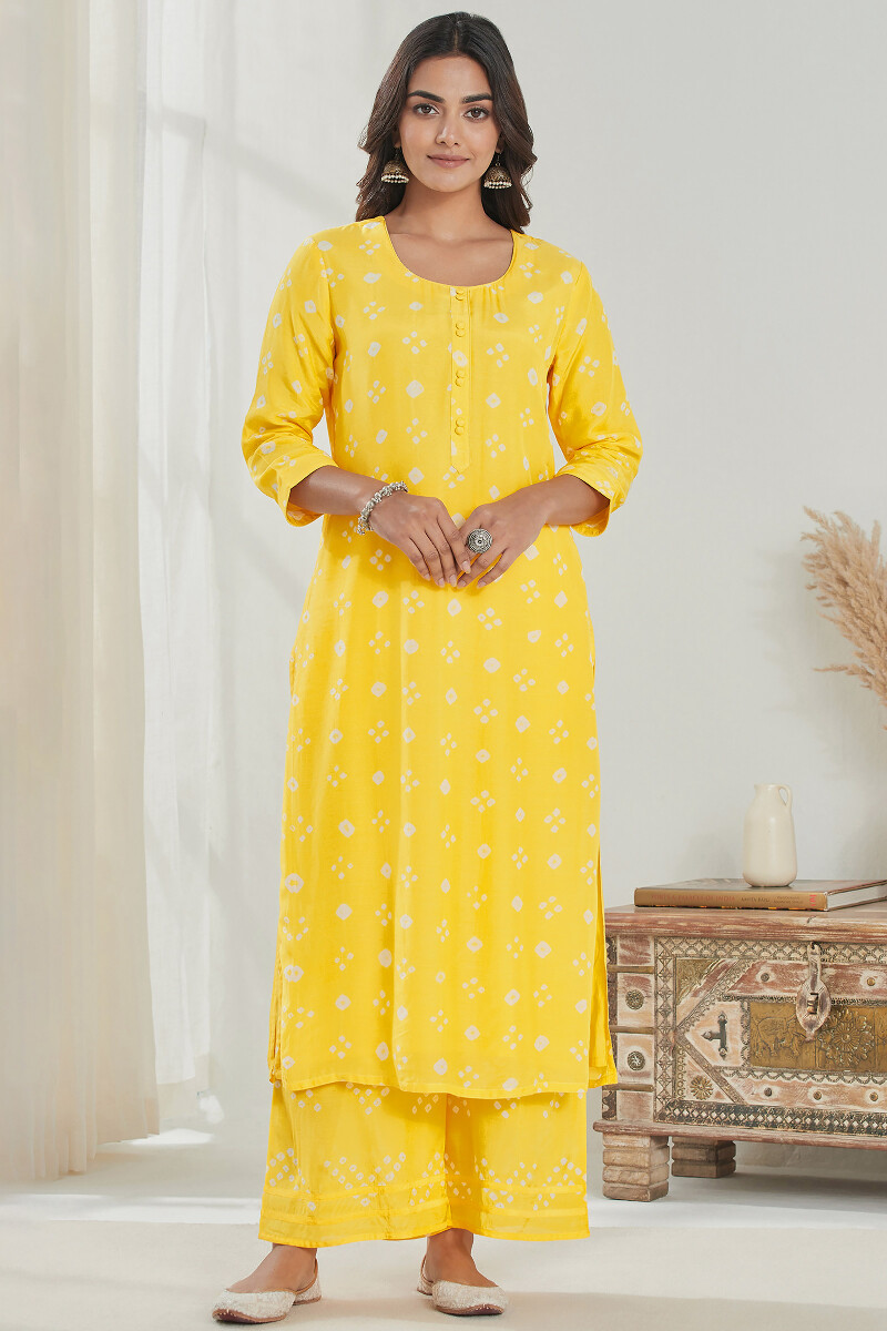 Yellow Printed Straight Modal Kurta