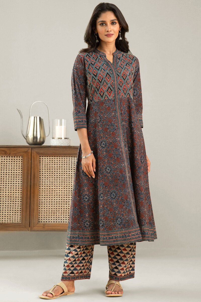 Ajrak Hand Block Printed A-Line Cotton Kurta