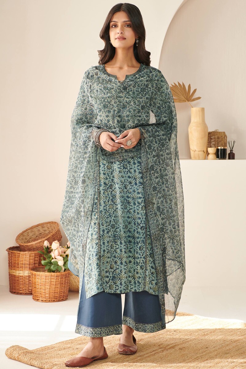 Akola Hand Block Printed Kota Dupatta