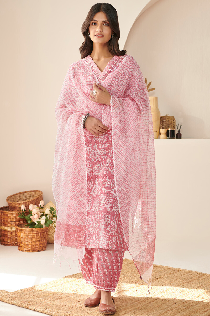 Pink Hand Block Printed Cotton Izhaar Pants