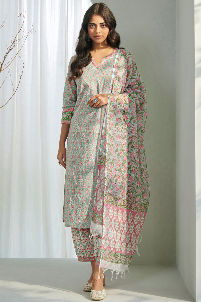 Grey Hand Block Printed Cotton Izhaar Pants
