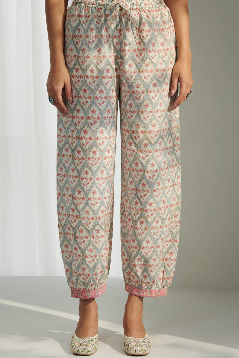 Grey Hand Block Printed Cotton Izhaar Pants