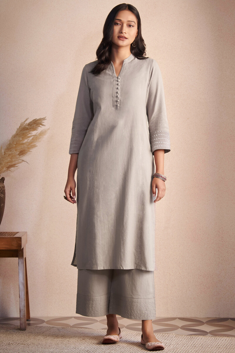 Beige Handcrafted Straight Handloom Kurta