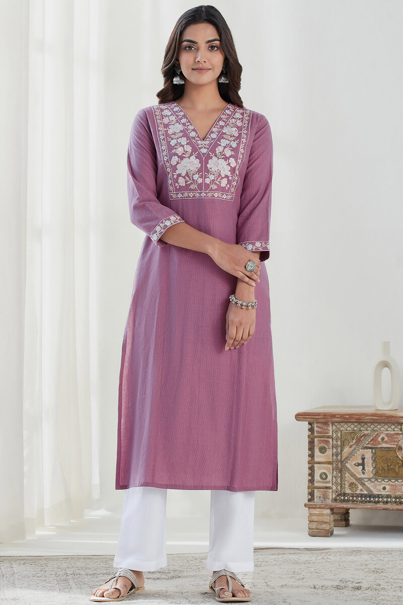 Pink Handcrafted Straight Handloom Kurta