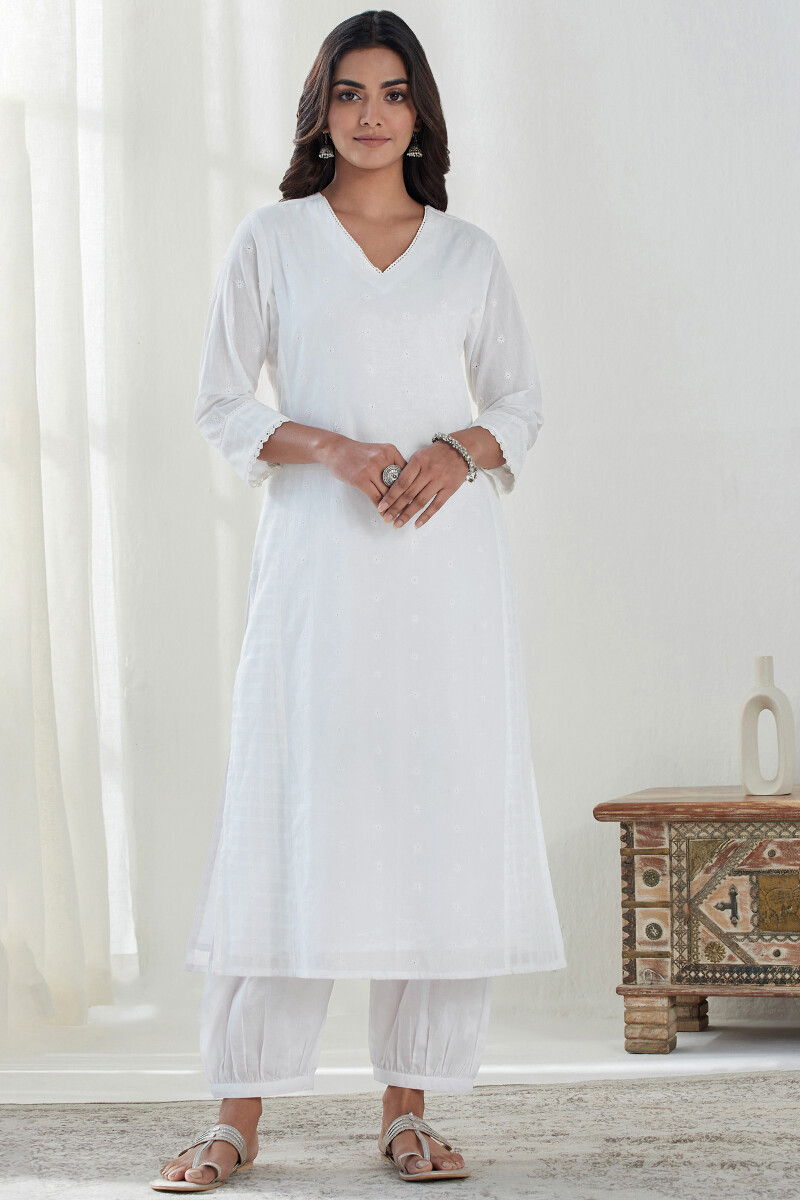White Handcrafted Cotton Izhaar Pants