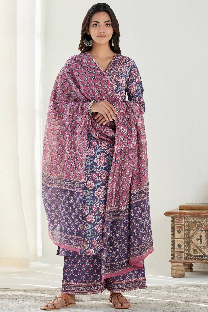 Purple Hand Block Printed Cotton Farsi