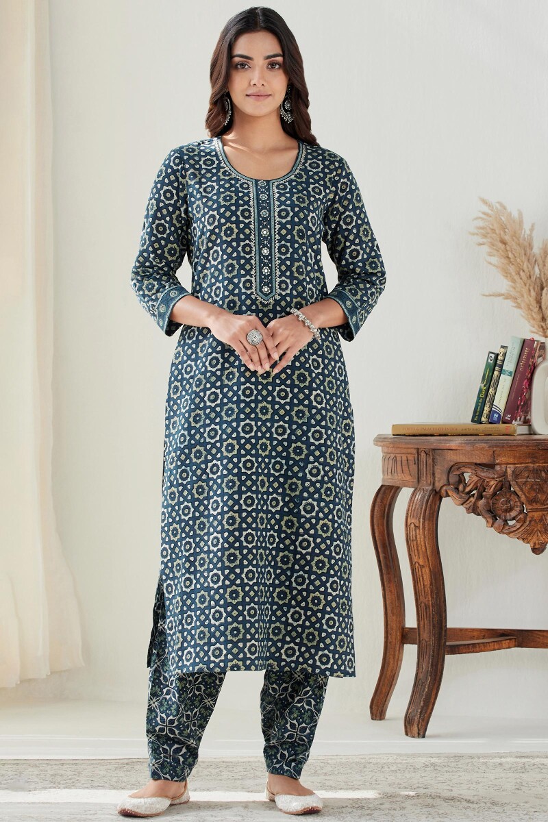 Ajrak Hand Block Printed Straight Cotton Kurta
