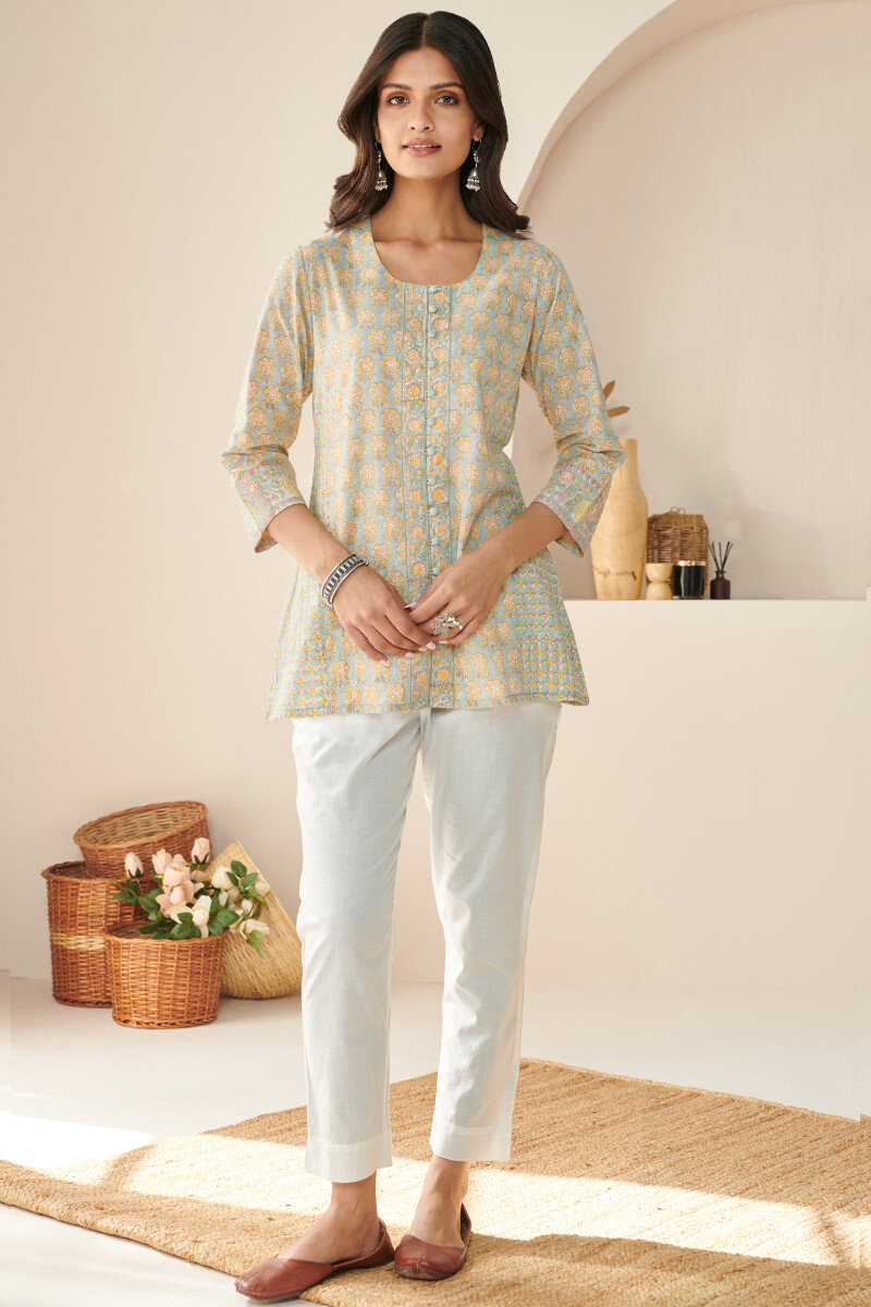 Blue Hand Block Printed Cotton Top