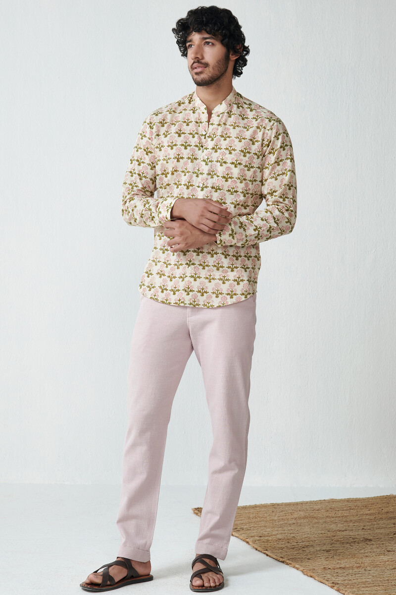 Off-White Hand Block Printed Cotton Shirt