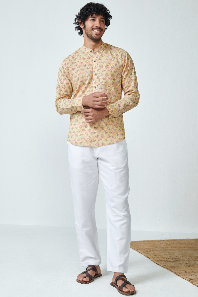 Mustard Hand Block Printed Cotton Shirt